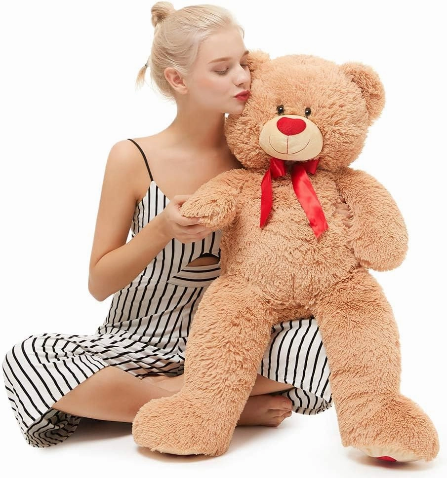 MorisMos Love Heart Giant Teddy Bear, 36inch Big Love Bears with Bow Tie, Large Stuffed Animals for Girlfriend, Boyfriend, Brown