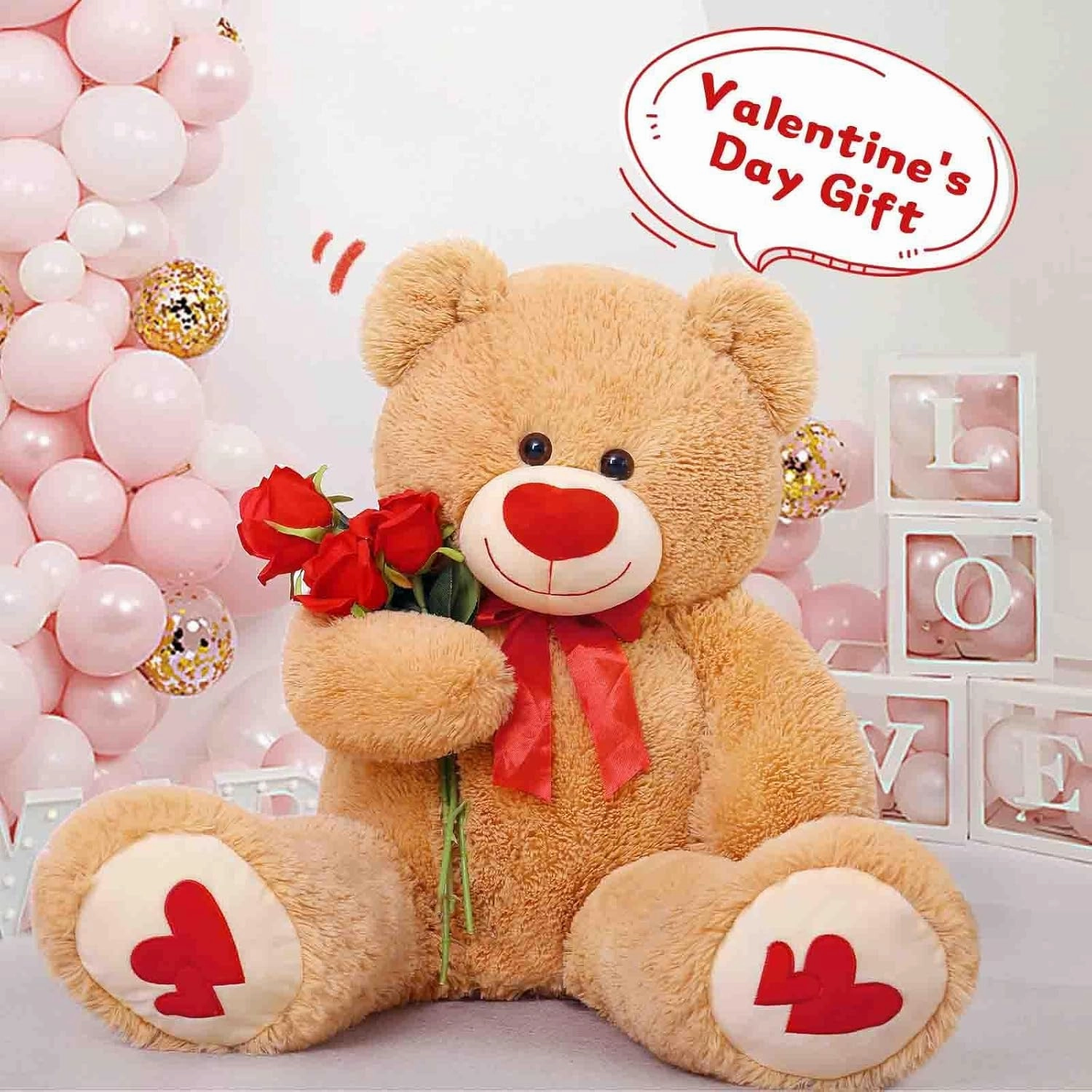MorisMos Love Heart Giant Teddy Bear, 36inch Big Love Bears with Bow Tie, Large Stuffed Animals for Girlfriend, Boyfriend, Brown