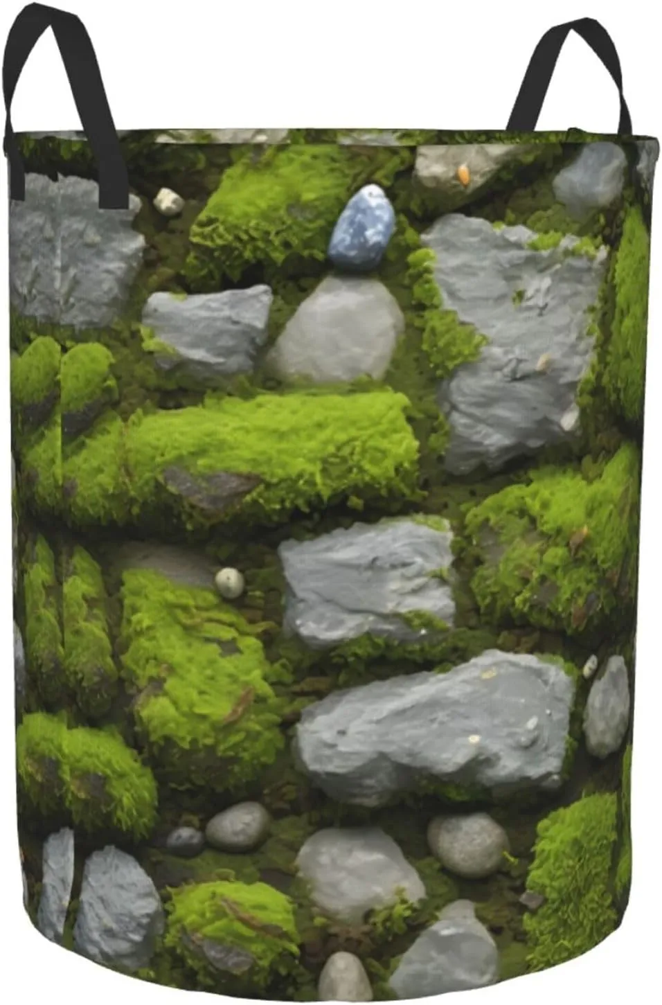 Moss Stone Pavement Circular Single Layer Print Laundry Hamper Basket Portable Clothes Storage Bag Bathroom Bedroom