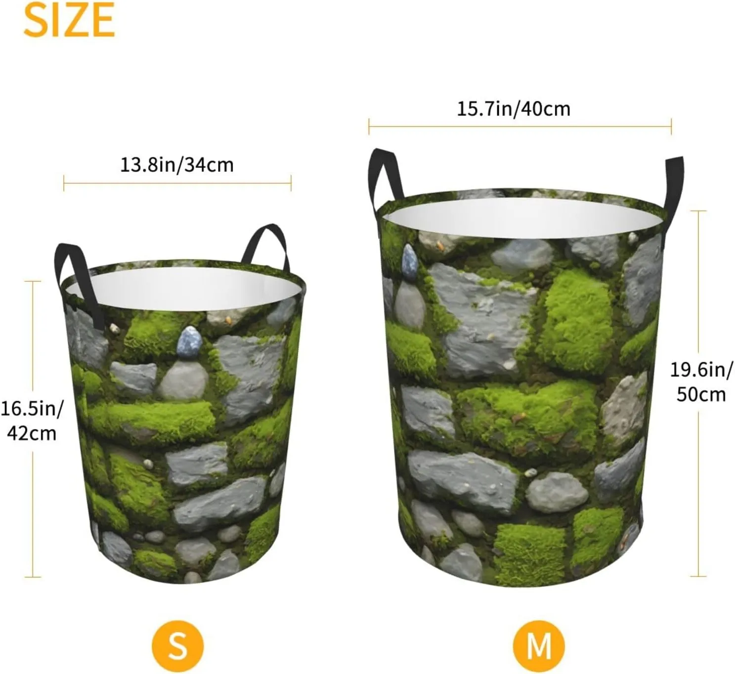 Moss Stone Pavement Circular Single Layer Print Laundry Hamper Basket Portable Clothes Storage Bag Bathroom Bedroom