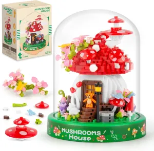 Mushroom House Building Set, Creative Mushroom Flower House Model Kits with Dust Cover, 645PCS Micro Bricks Collectible Ideals Gifts for Kids Adults 8 