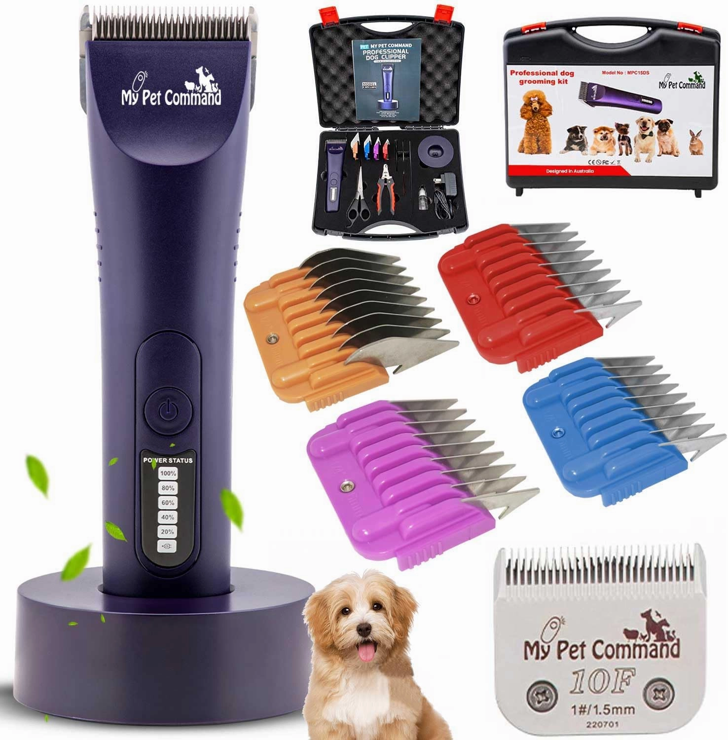 My Pet Command Professional Dog Grooming Clipper, Cordless Hair Trimmer, Brushless Motor, Heavy Duty Kit for Dogs Pets Cats, for Thick Coats, Low Noise, Light Weight