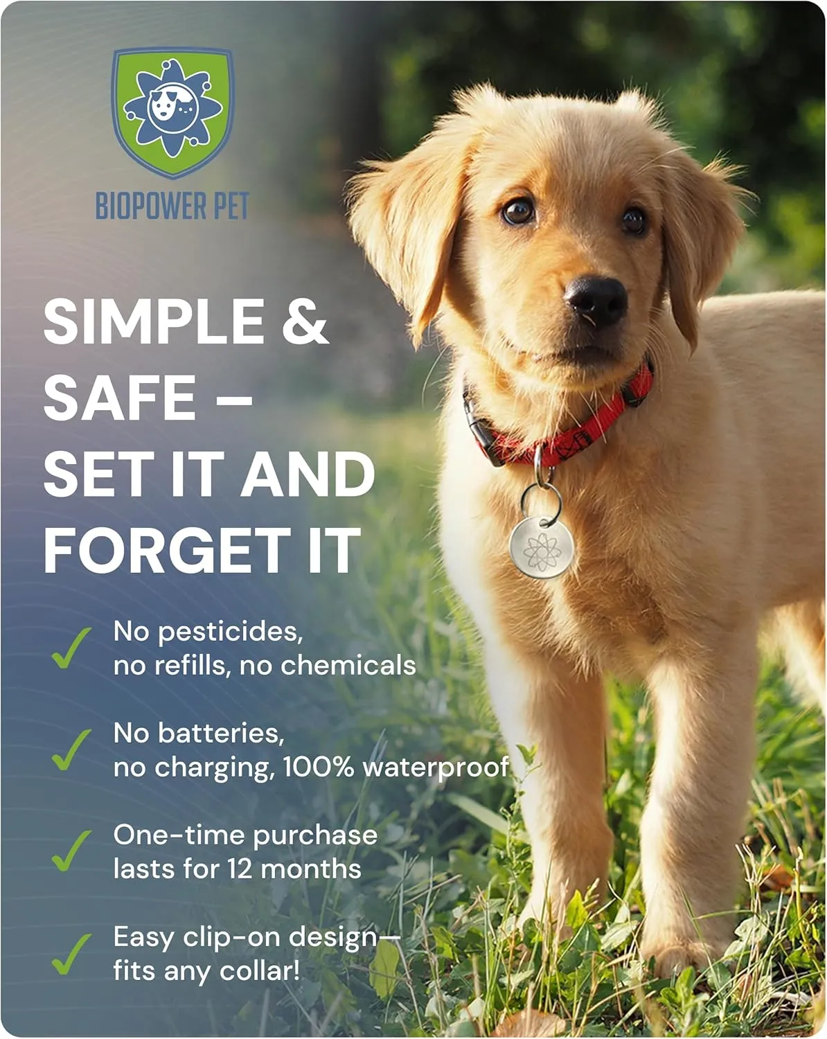 Natural Flea & Tick Repellent Collar Tag for Dogs & Cats – BioPower Pet Shield – Safe for Pets When Used as Directed – Lasts 1 Full Year (3 Pack)