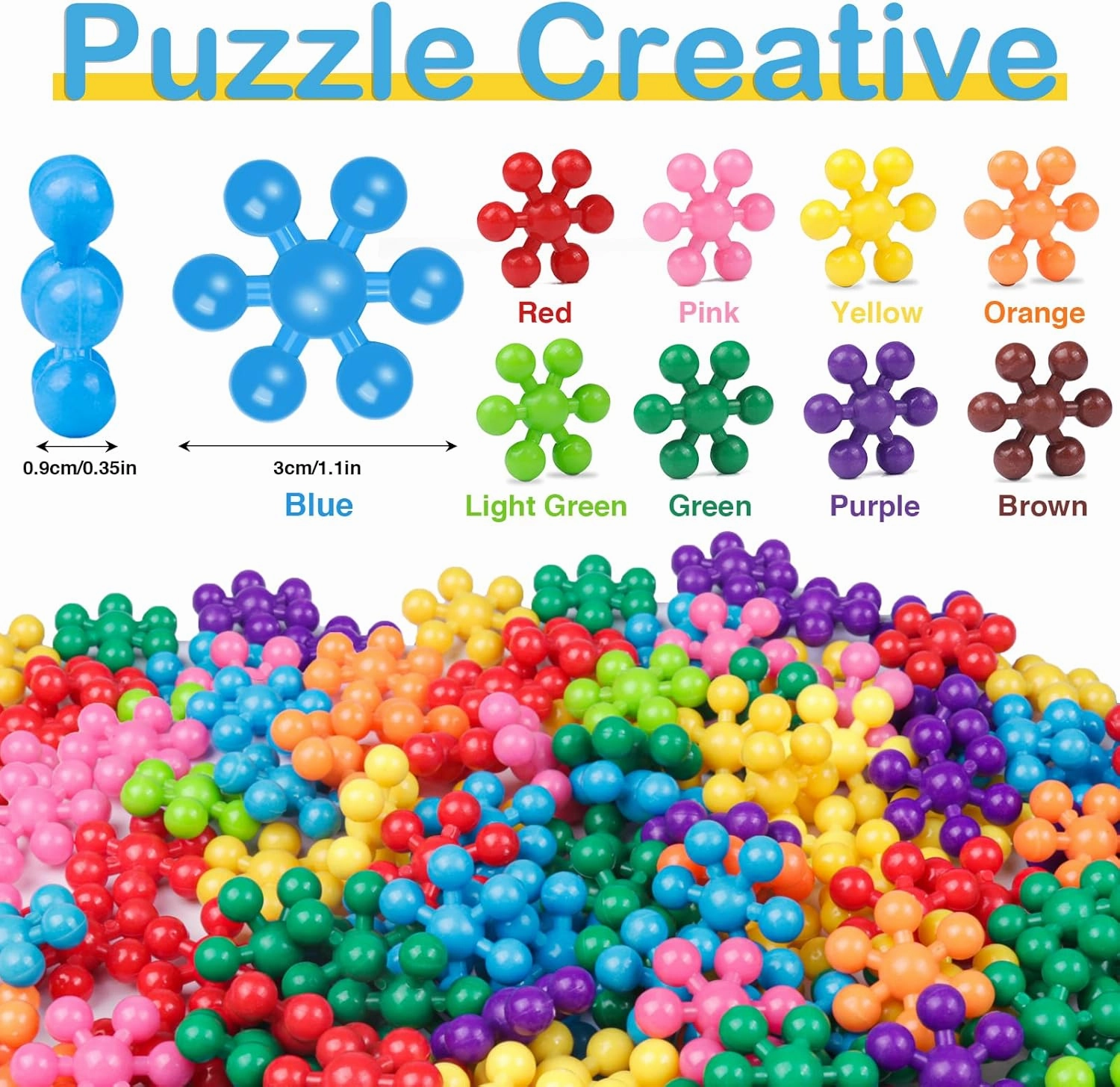 NEOACT 600 PCS Building Blocks Connect Toys,Interlocking Solid Plastic Educational Toys Sets for Preschool Kids Boys and Girls Aged 3 , Promote Fine Motor Skills and Sensory Development.