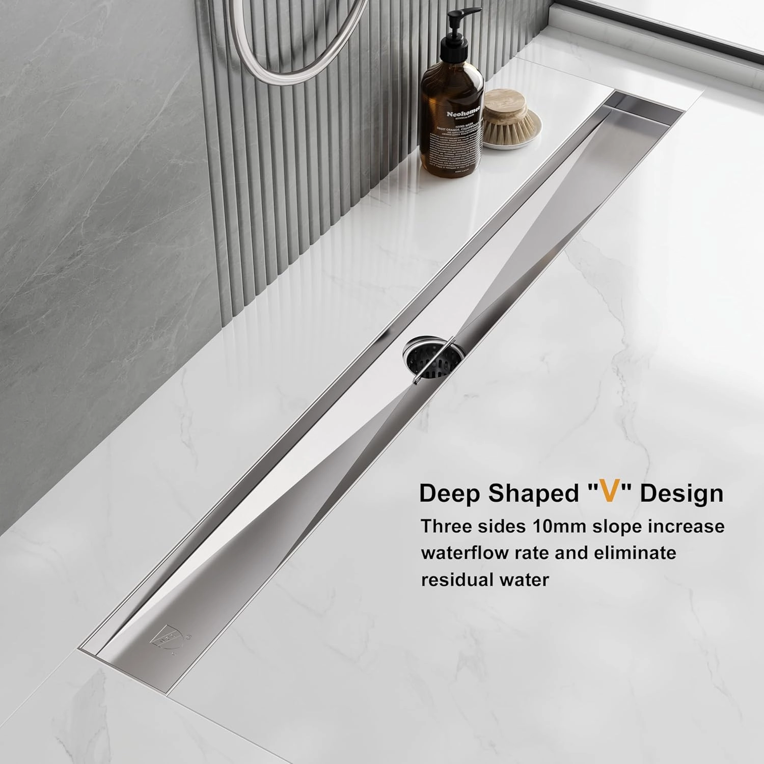Neodrain 24 Inch Rectangular Linear Shower Drain with Brick Pattern Grate, Brushed 304 Stainless Steel Bathroom Floor Drain,Shower Floor Drain Includes Adjustable Leveling Feet