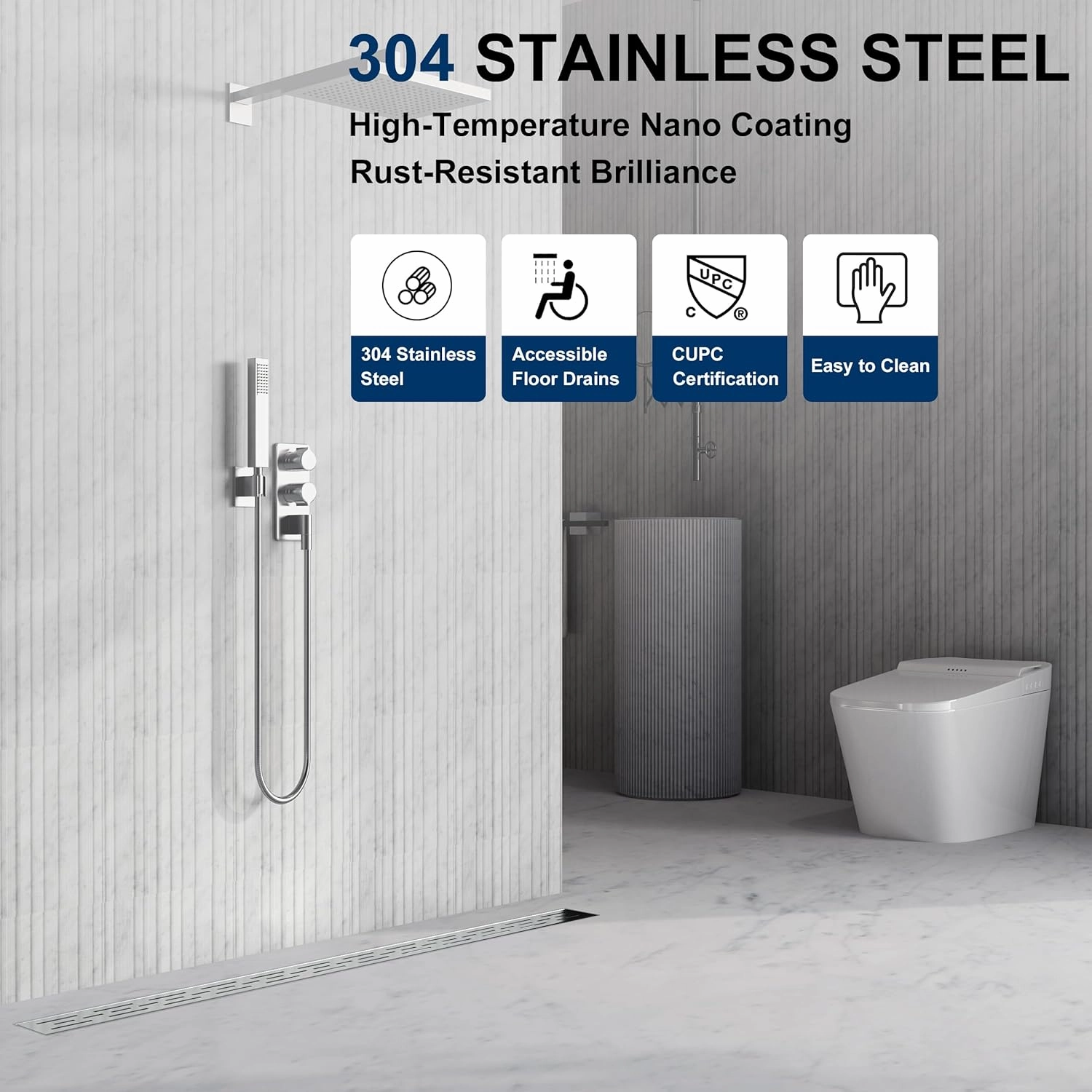 Neodrain 24 Inch Rectangular Linear Shower Drain with Brick Pattern Grate, Brushed 304 Stainless Steel Bathroom Floor Drain,Shower Floor Drain Includes Adjustable Leveling Feet