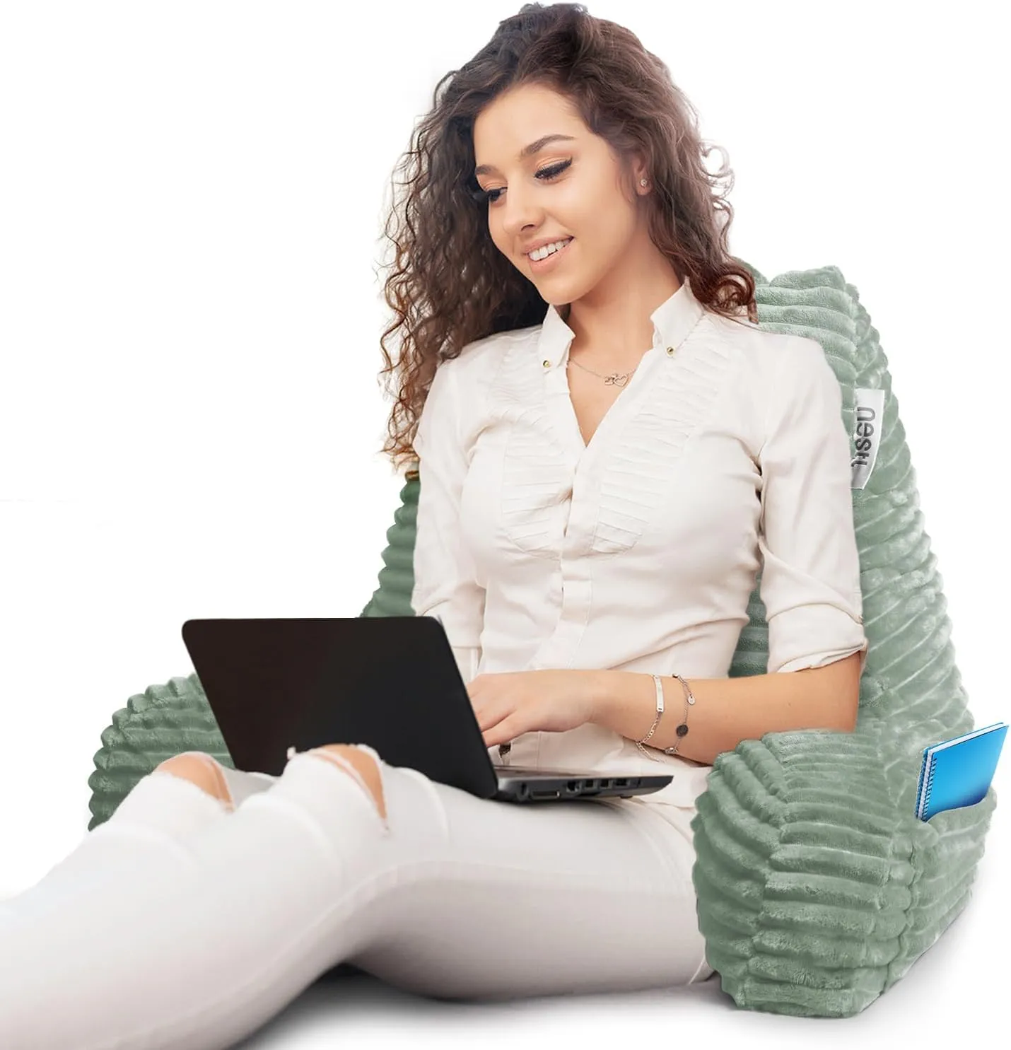 Nestl Reading Pillow for Bed Adult – Back Pillow for Sitting in Bed, Standard Bed Pillows for Sitting Up in Bed, Foam Bed Chair Pillow, Sage Green Bed Rest Pillow