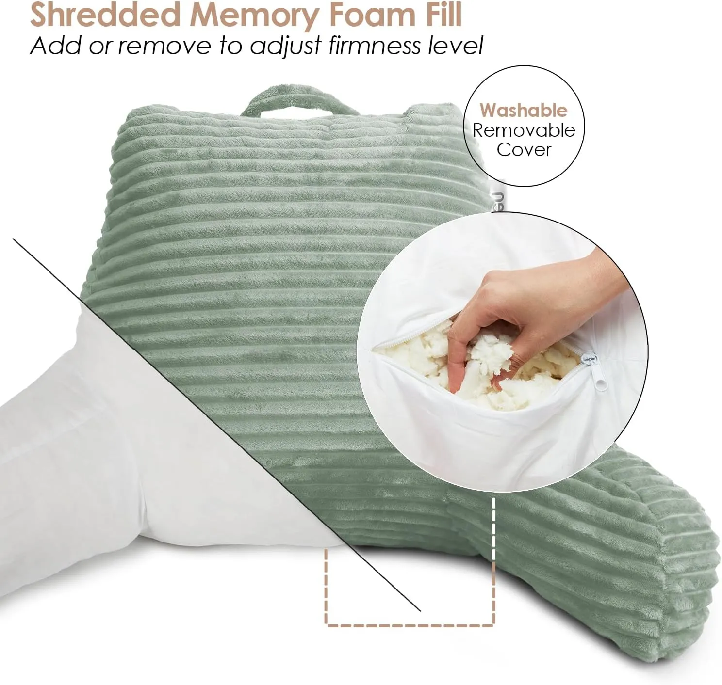 Nestl Reading Pillow for Bed Adult – Back Pillow for Sitting in Bed, Standard Bed Pillows for Sitting Up in Bed, Foam Bed Chair Pillow, Sage Green Bed Rest Pillow
