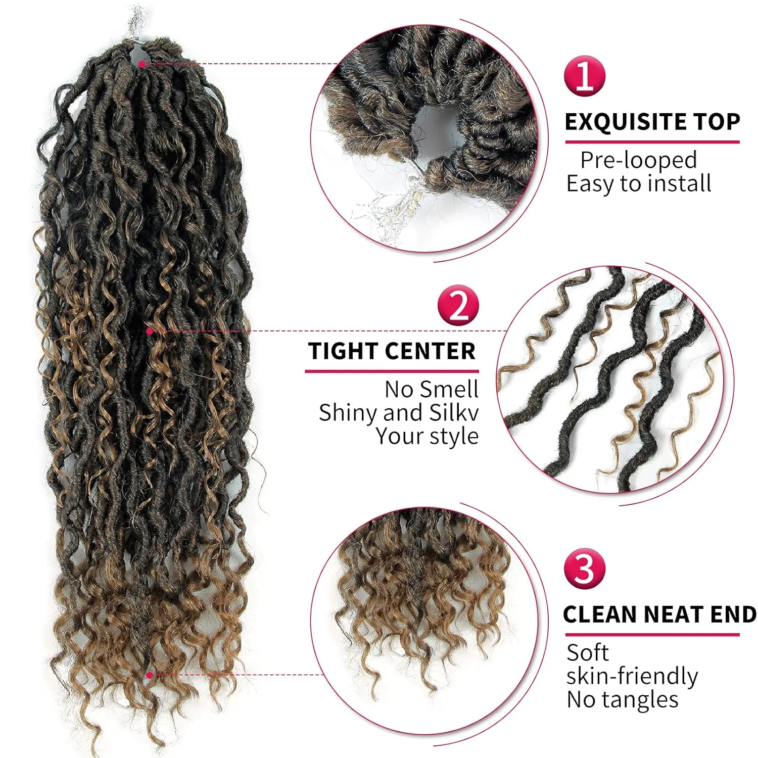 NEW Goddess Locs Crochet Hair River Fauxs Locs 18Inch Pre Looped Synthetic Deep Curly Hairstyle Ombre Fauxlocs Crochet Braids Extensions 4Packs(1B/27, 18inch) …