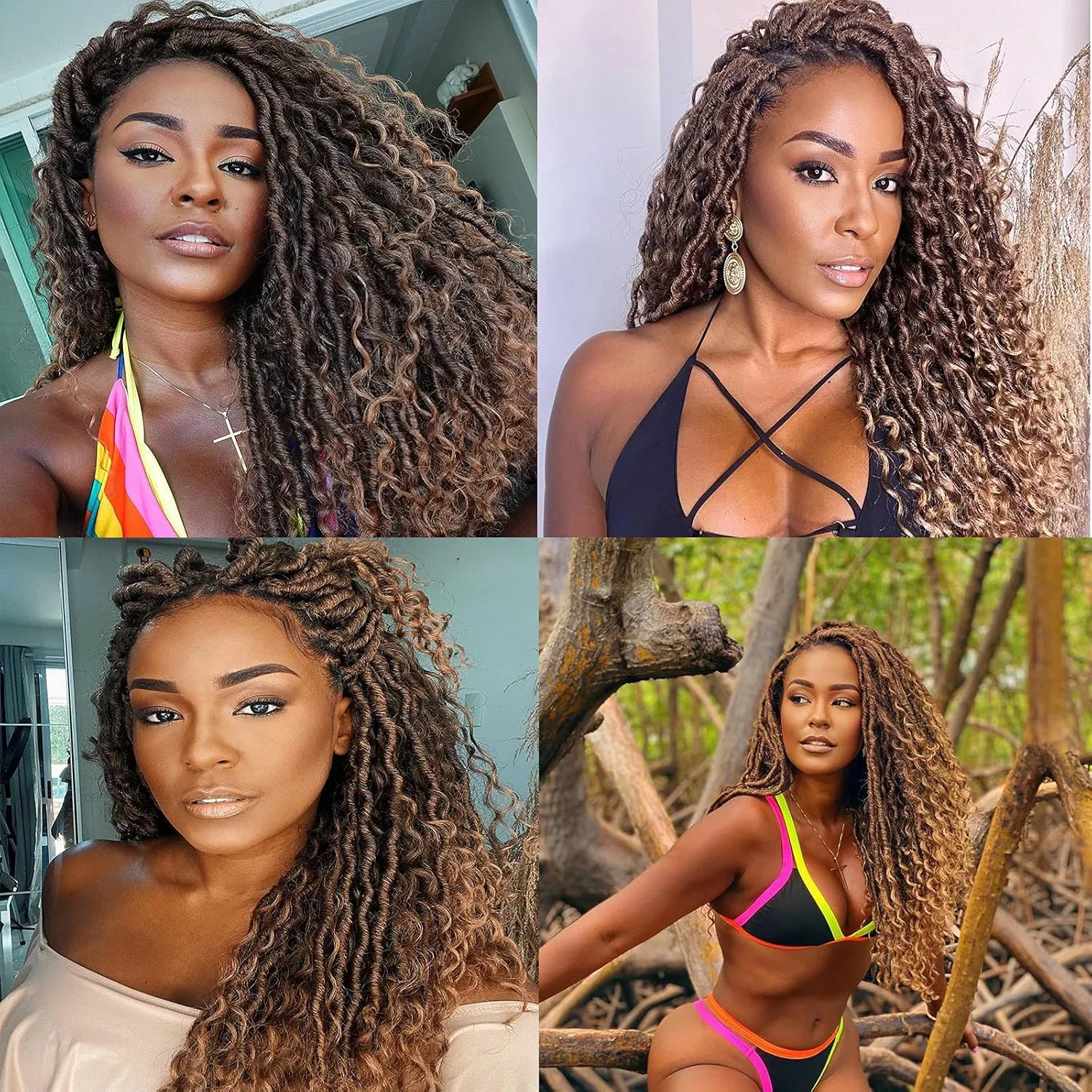 NEW Goddess Locs Crochet Hair River Fauxs Locs 18Inch Pre Looped Synthetic Deep Curly Hairstyle Ombre Fauxlocs Crochet Braids Extensions 4Packs(1B/27, 18inch) …