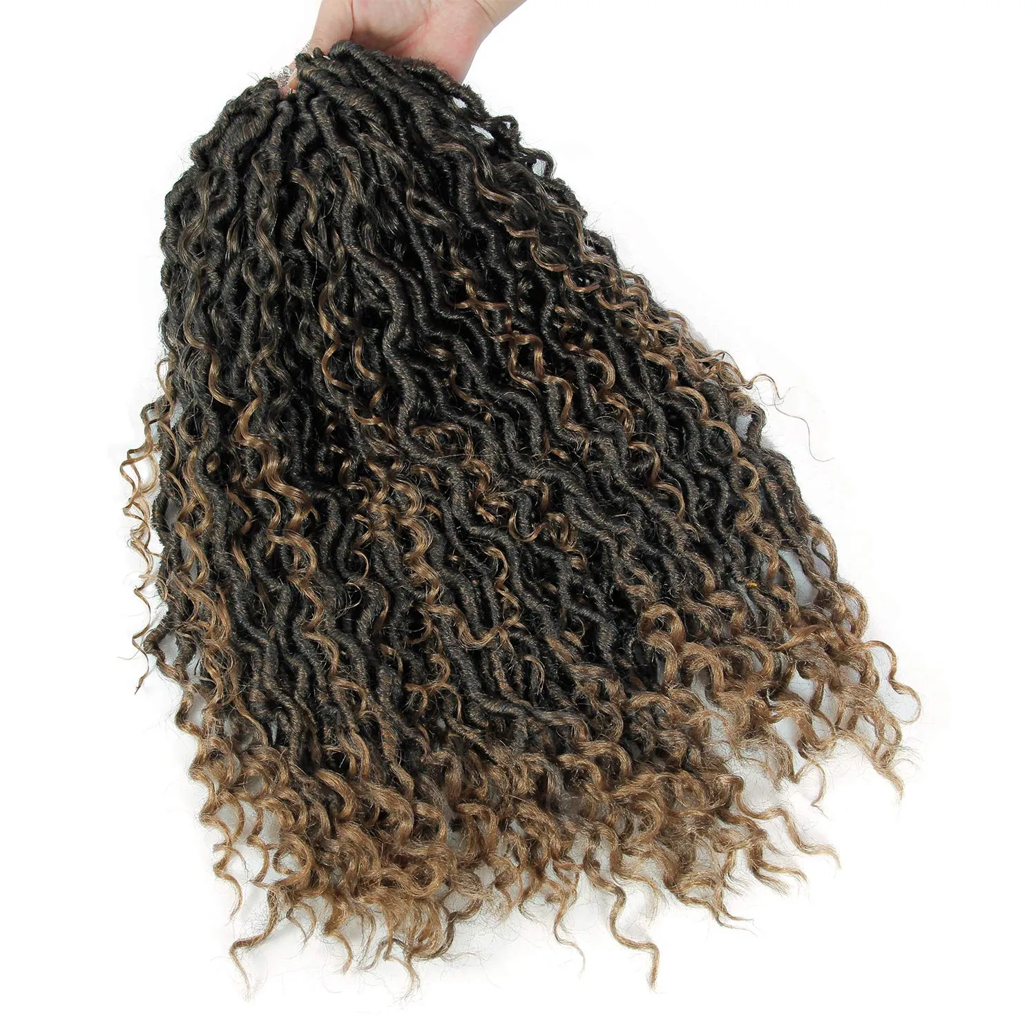 NEW Goddess Locs Crochet Hair River Fauxs Locs 18Inch Pre Looped Synthetic Deep Curly Hairstyle Ombre Fauxlocs Crochet Braids Extensions 4Packs(1B/27, 18inch) …