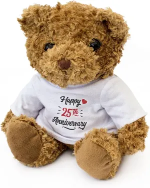New - Happy 25th Anniversary - Teddy Bear - Cute Soft Cuddly - Gift Present 25 Years