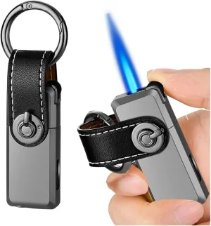 New Keychain Lighter, Flashlight Lighter, Pocket Lighter with Viewing Window, Adjustable Jet Torch Lighter, Refillable Butane Lighter for Holidays, Birthdays, Candles and Gifts for Men (Color : Black