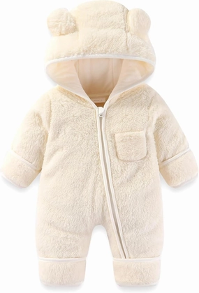 Newborn Baby Fleece Footie Snowsuit Winter Onesie Cartoon Bear Warm Hooded Outfits for Girls Boys