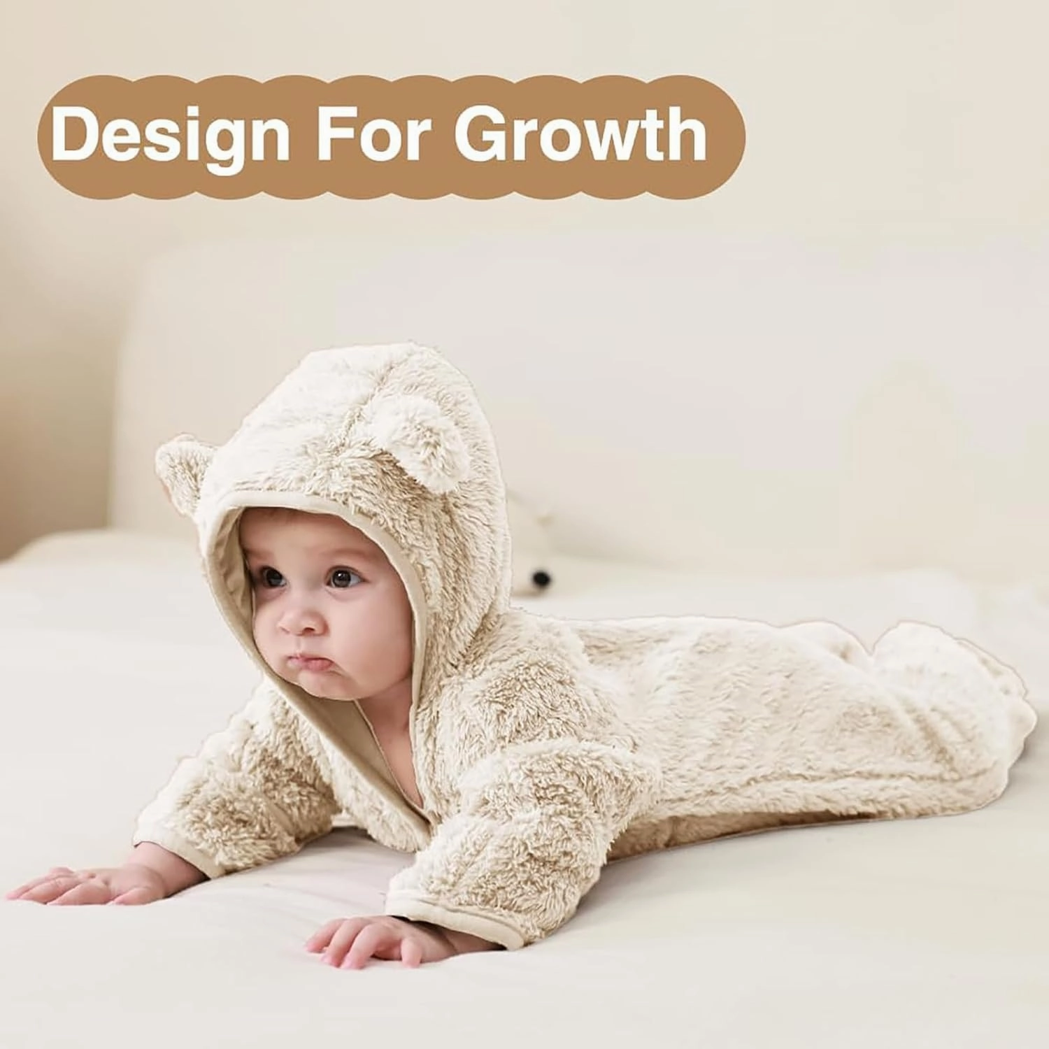 Newborn Baby Fleece Footie Snowsuit Winter Onesie Cartoon Bear Warm Hooded Outfits for Girls Boys