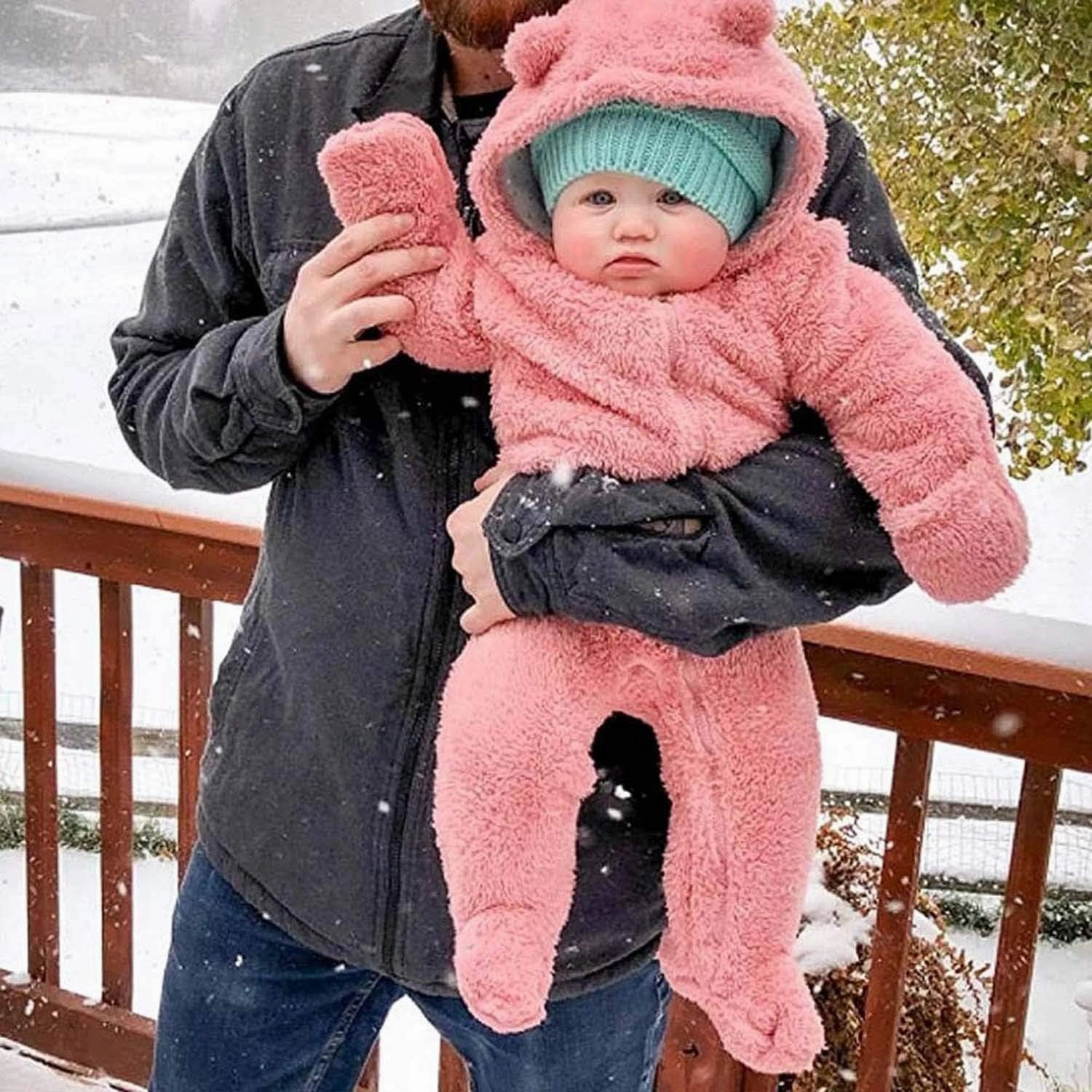 Newborn Baby Jumpsuit Hooded Fleece Rompers Long Sleeve Onesies Outwear Outfits
