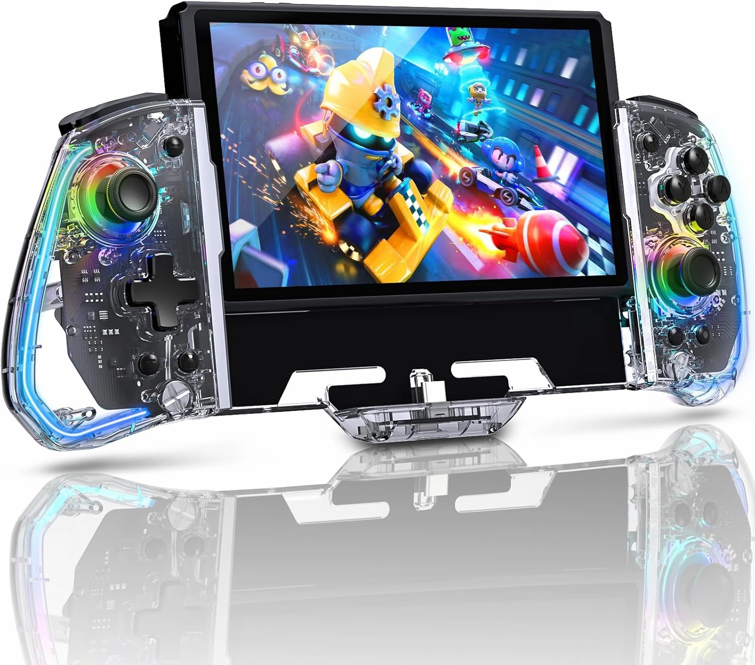 NexiGo Gripcon (Gen 2), No Deadzone, Enhanced Switch/Switch OLED Controller for Handheld Mode, Adjustable LED Light, Ergonomic Design, 6-Axis Gyro, Turbo, Mapping, Clear Ice