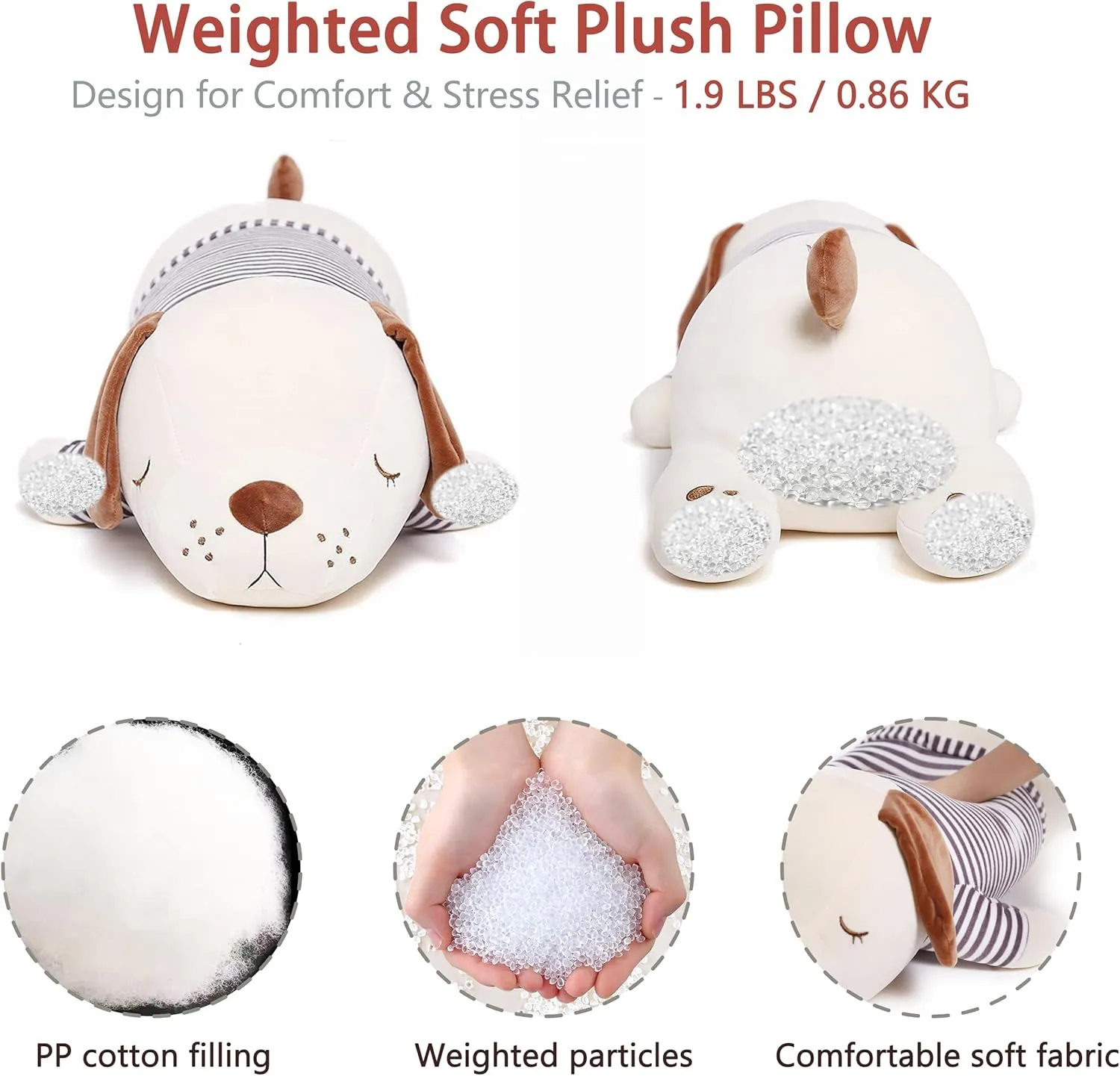 Niuniu Daddy 15" | 1.9 Pound Plush Puppy Weighted Stuffed Animal Soft Plush Toy Dog Cute Cuddle Hugging Pillow, Body Pillow Birthday Gift for Kids Adults Girls Boys