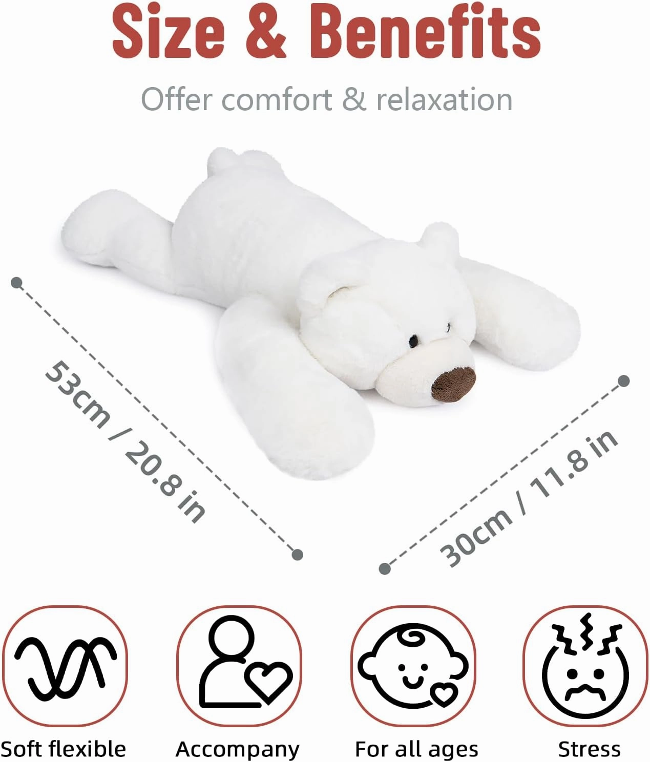 Niuniu Daddy 20" | 3.3 Pound Polar Bear Weighted Stuffed Animals, Large White Bear Plush Toy Pillow with Fluffy Fur for Kids Adults Teens Cute Stuffy Animal for Valentine Christmas Birthday Gift