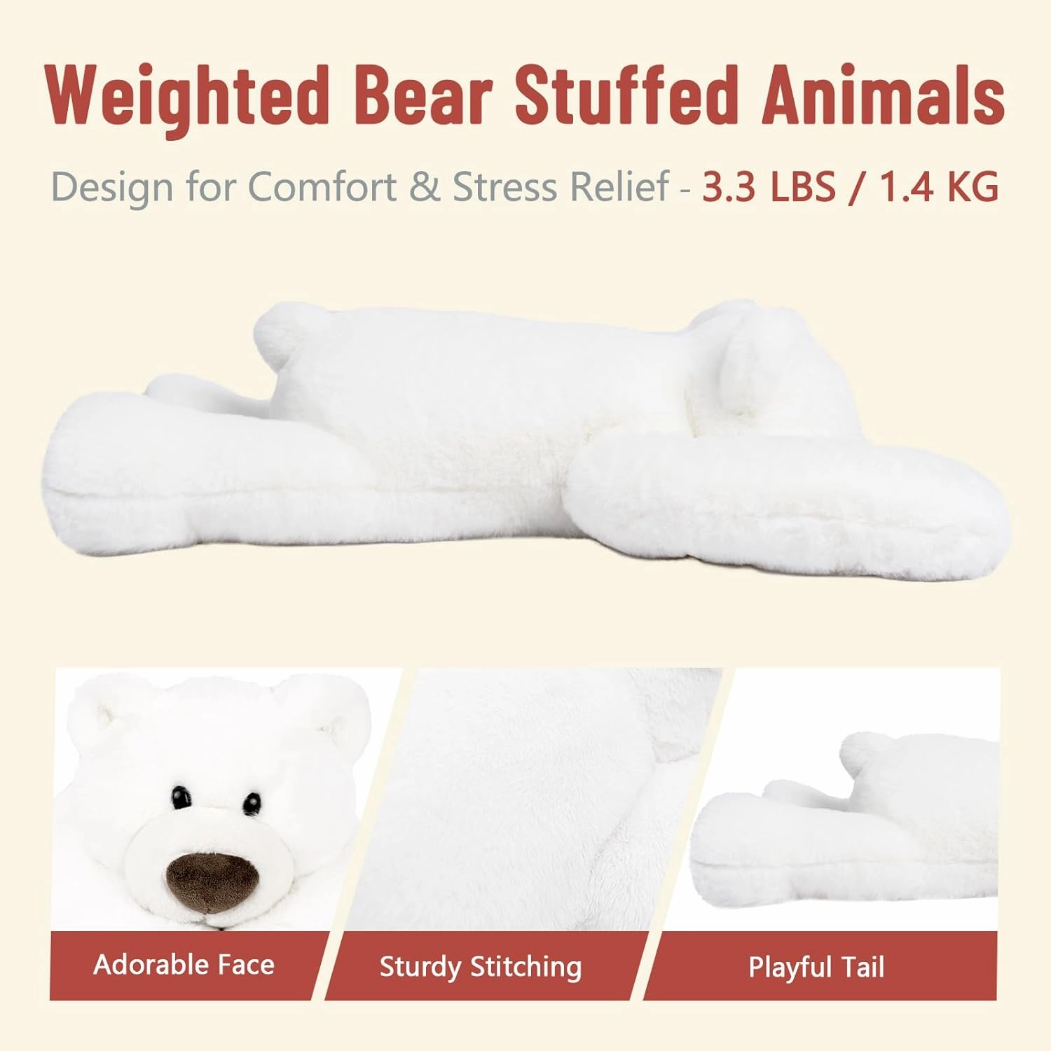 Niuniu Daddy 20" | 3.3 Pound Polar Bear Weighted Stuffed Animals, Large White Bear Plush Toy Pillow with Fluffy Fur for Kids Adults Teens Cute Stuffy Animal for Valentine Christmas Birthday Gift