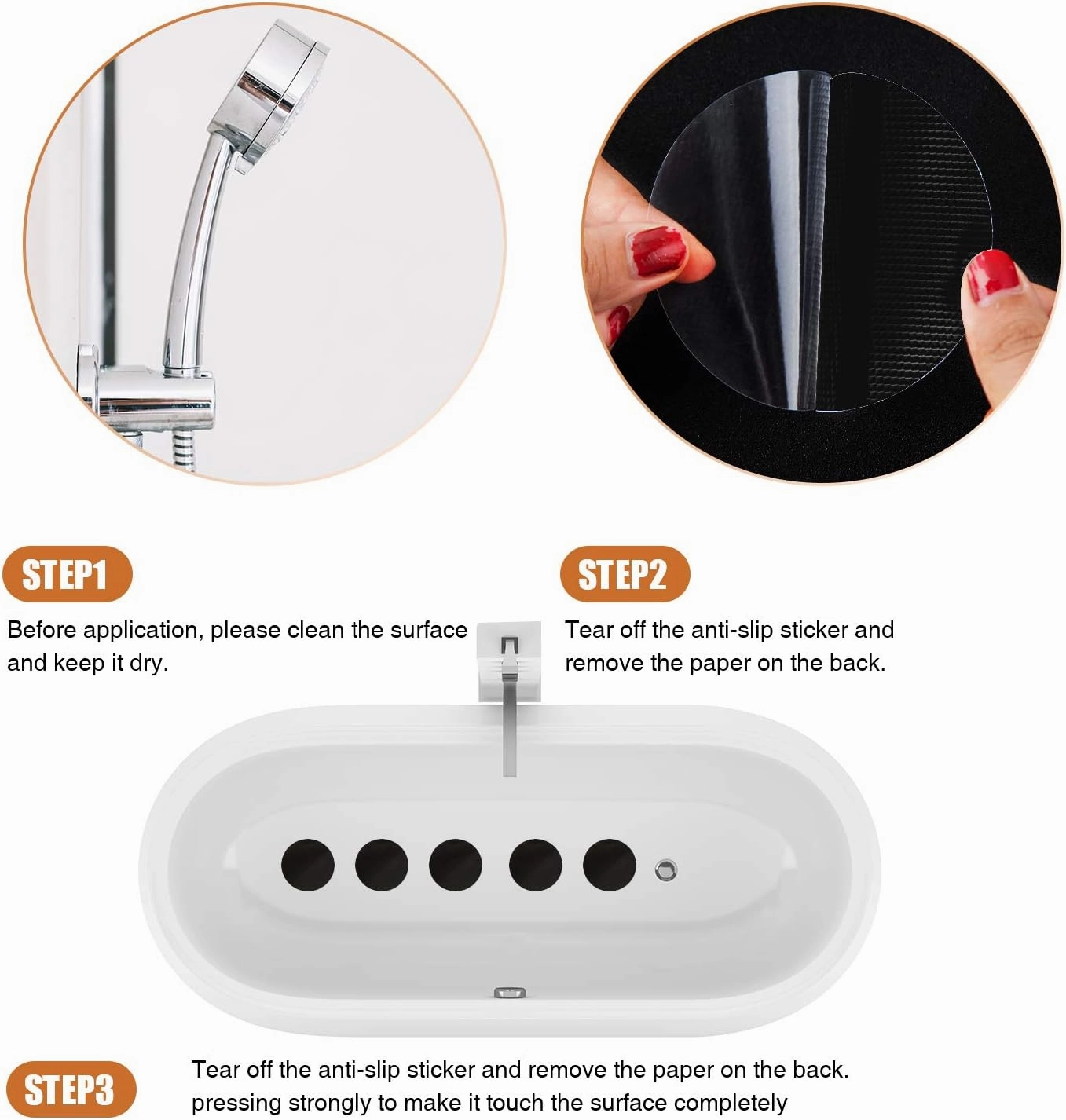 Non-Slip Bathtub Stickers, 24 PCS Safety Bathroom Tubs Showers Treads Adhesive Decals Scraper (Black)