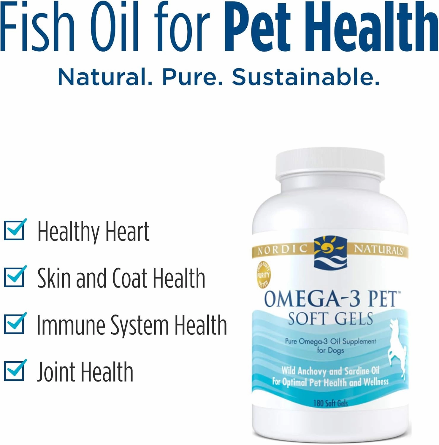 Nordic Naturals Omega-3 Pet, Unflavored - 180 Soft Gels - 330 mg Omega-3 Per Soft Gel - Fish Oil for Dogs with EPA & DHA - Promotes Heart, Skin, Coat, & Immune Health