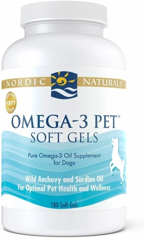 Nordic Naturals Omega-3 Pet, Unflavored - 180 Soft Gels - 330 mg Omega-3 Per Soft Gel - Fish Oil for Dogs with EPA & DHA - Promotes Heart, Skin, Coat, & Immune Health