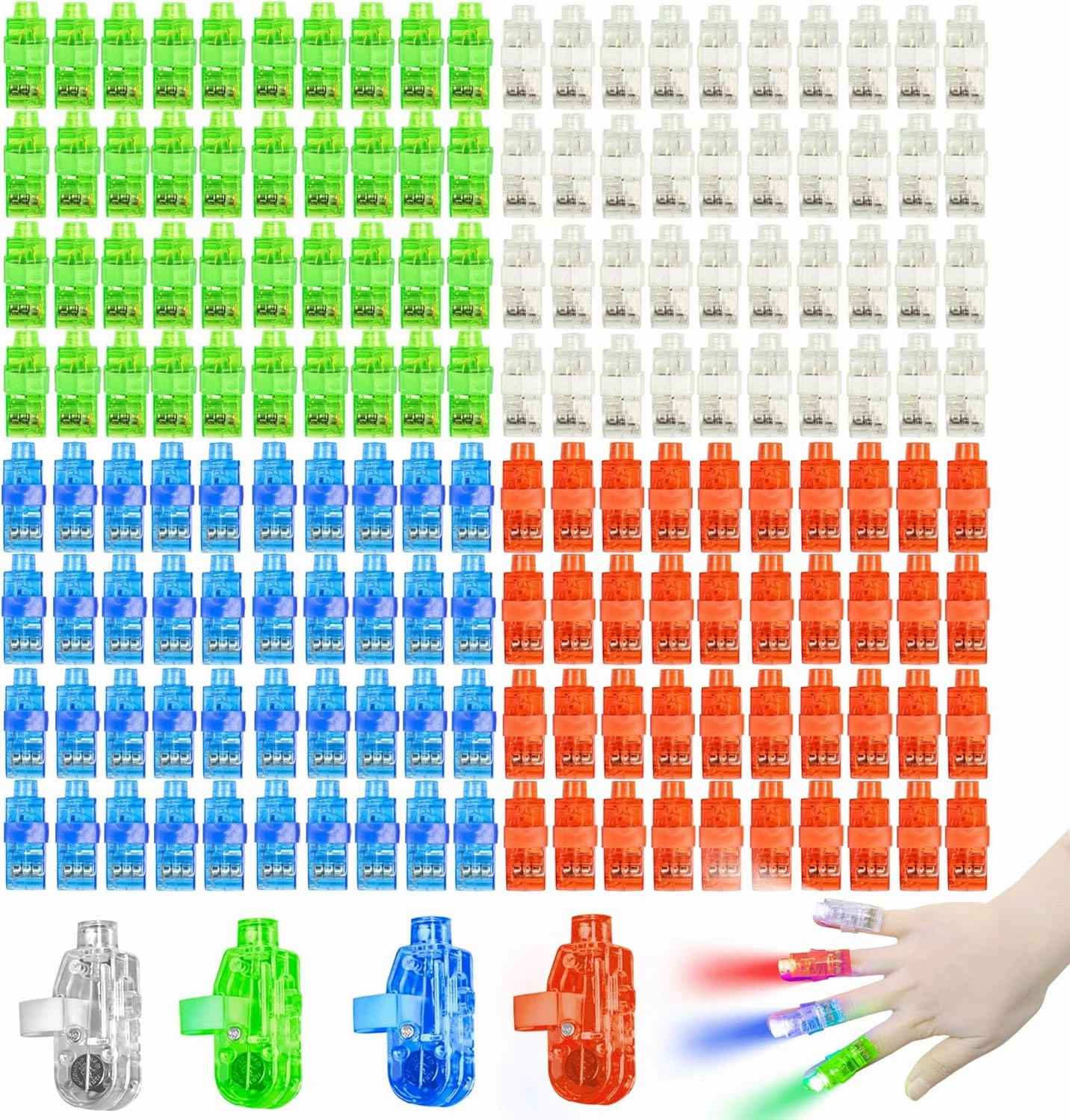 Novelty Place 160Pcs LED Party Finger Lights for Kids with Screw-Secured, LED Finger Flashlight Light Up Finger Ring Toys for Party Favor, Halloween, Raves, Concert Shows