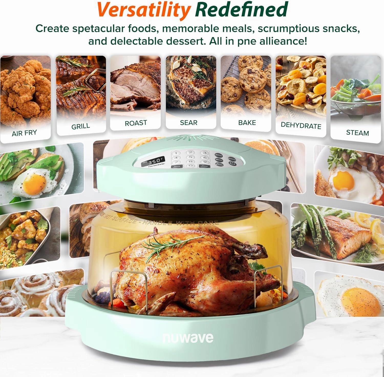 Nuwave Pro Plus 2 Infra-Red Oven, Countertop, Convection, Cook Fresh or Frozen, No Defrosting or Preheating, Cook Healthy, 360 Surround Heat, Adjustable Temps, 100 Presets, 50 Memory, Tough Power Dome