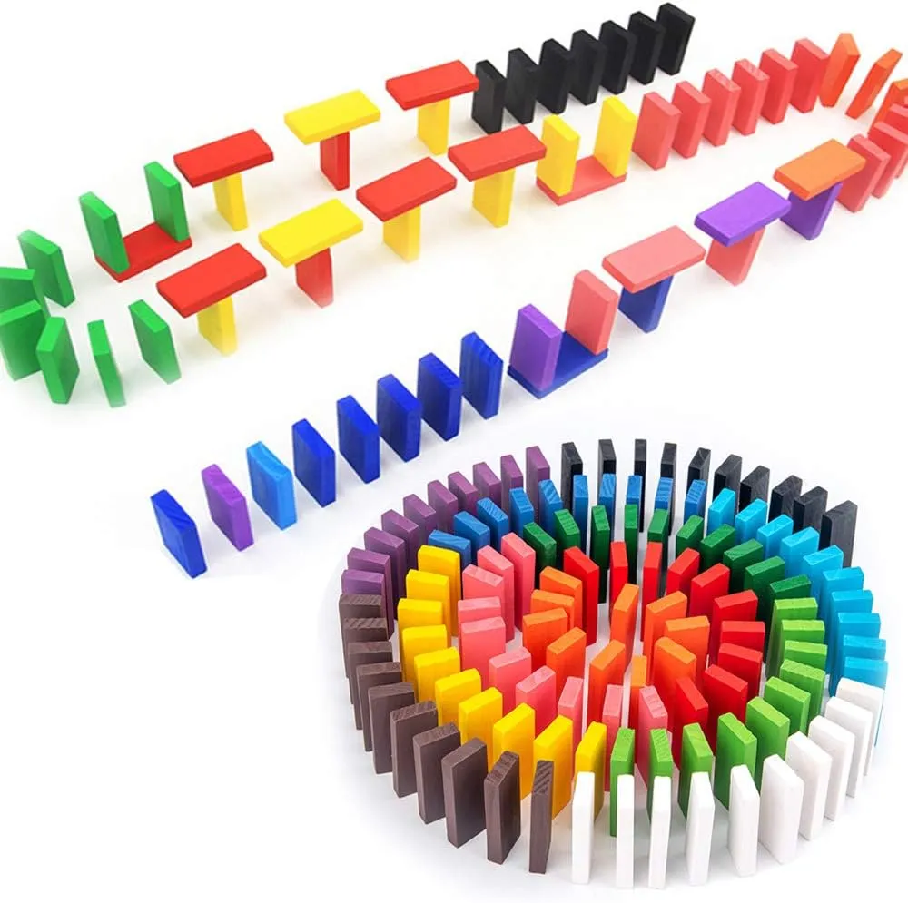 OBTANIM 600 Pcs Colorful Wooden Domino Blocks Set Tile Bulk Building Racing Stacking Games Educational Toys for Kids Birthday Party Favor