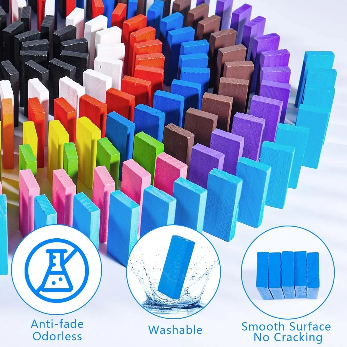 OBTANIM 600 Pcs Colorful Wooden Domino Blocks Set Tile Bulk Building Racing Stacking Games Educational Toys for Kids Birthday Party Favor