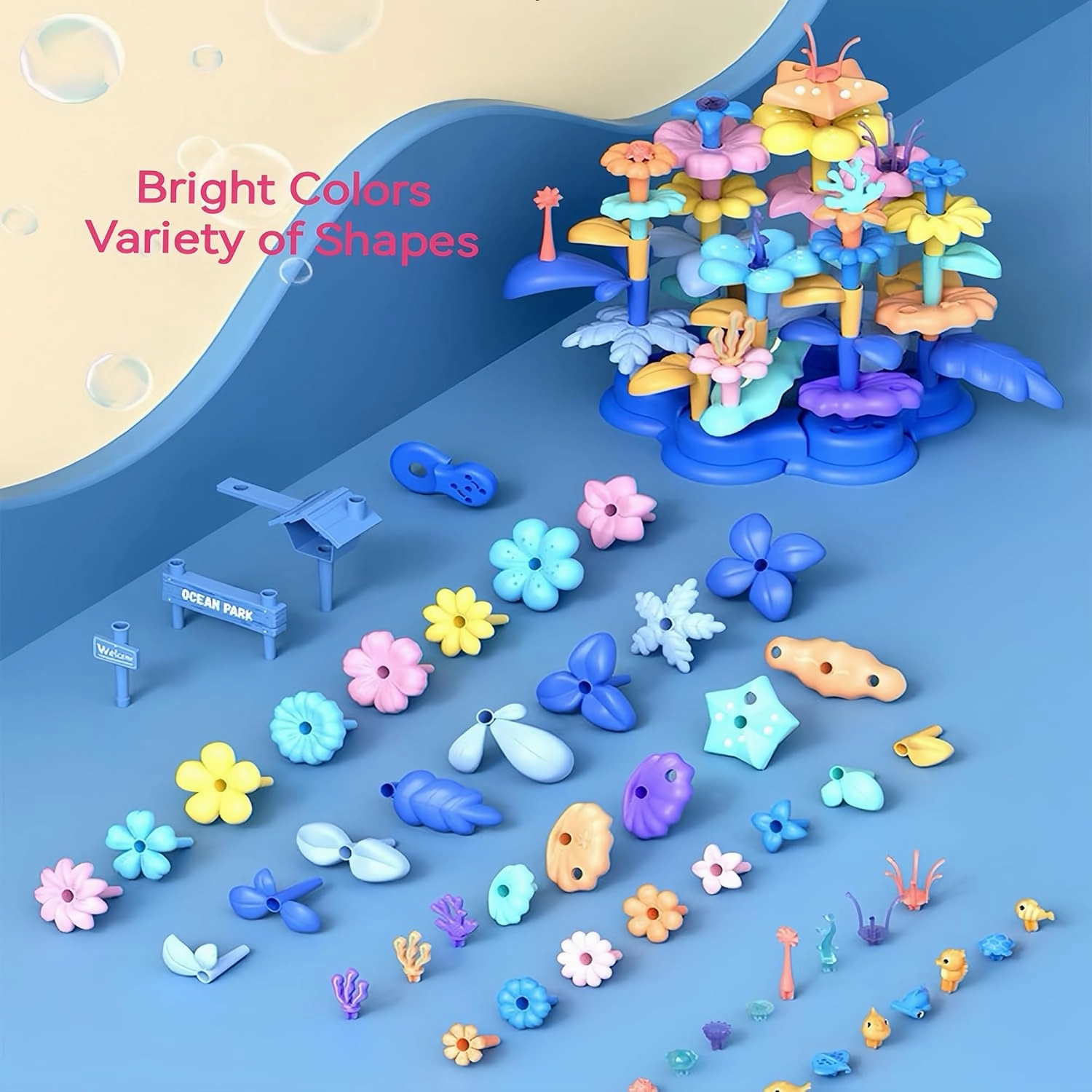 Ocean Underwater World Coral Toy, Ocean Blocks, Coral Garden Building, Kids Birthday Gift, STEM Toy for Toddler Activities Ages 3 4 5 6(95PCS)
