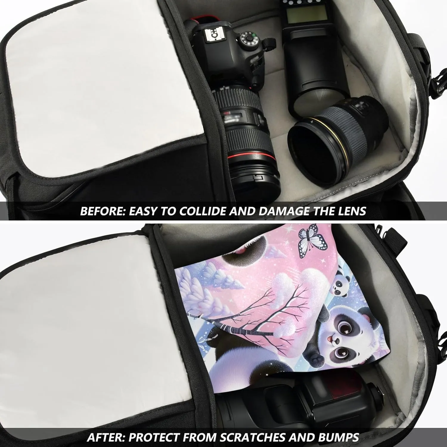 ODAWA Foldable Protective Wrap Cute Pandas Playing Pink Self Adhesive Cloth 17.7"x17.7" Magic Self-Adhesive Cloth for Camera, Lens, Laptop