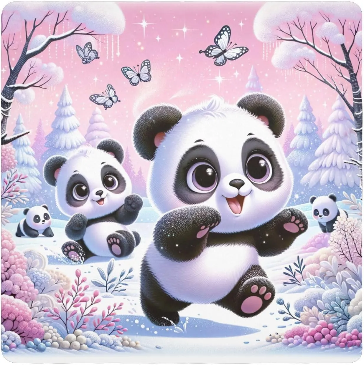 ODAWA Foldable Protective Wrap Cute Pandas Playing Pink Self Adhesive Cloth 17.7"x17.7" Magic Self-Adhesive Cloth for Camera, Lens, Laptop