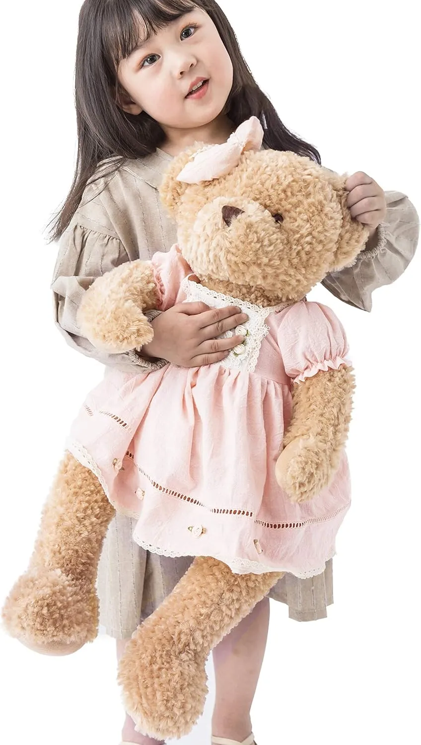 Oitscute Big Baby Teddy Bear with Cloth Cute Stuffed Animal Soft Plush Toy 25" (Pink&Brown)