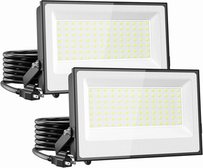 Onforu 100W Flood Lights Outdoor, 9000lm Bright LED Work Light with Plug, 6500K Daylight White LED Flood Lighting, IP66 Waterproof Security Yard Lights for Yard Garage Stadium 2 Pack