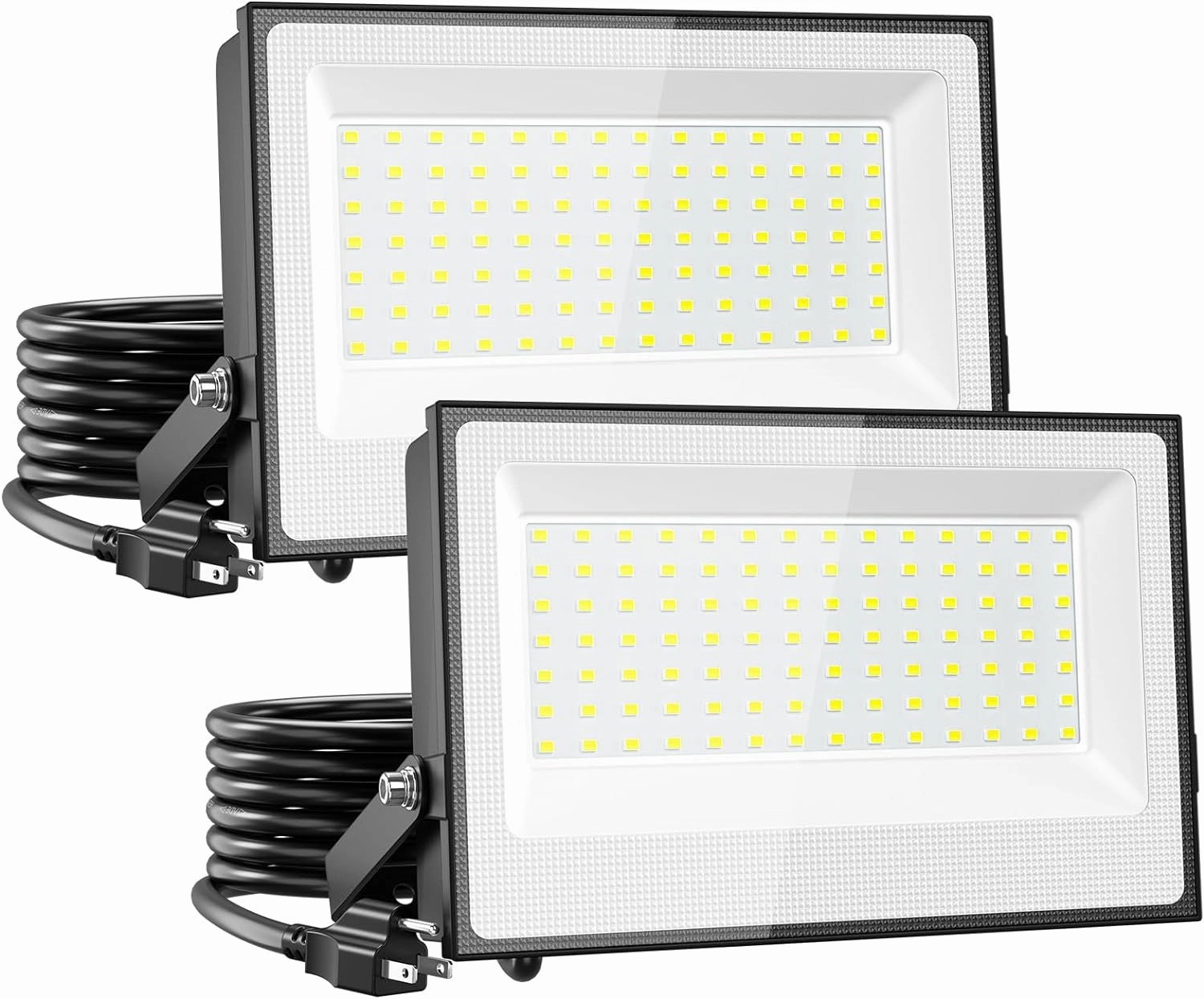Onforu 100W Flood Lights Outdoor, 9000lm Bright LED Work Light with Plug, 6500K Daylight White LED Flood Lighting, IP66 Waterproof Security Yard Lights for Yard Garage Stadium 2 Pack