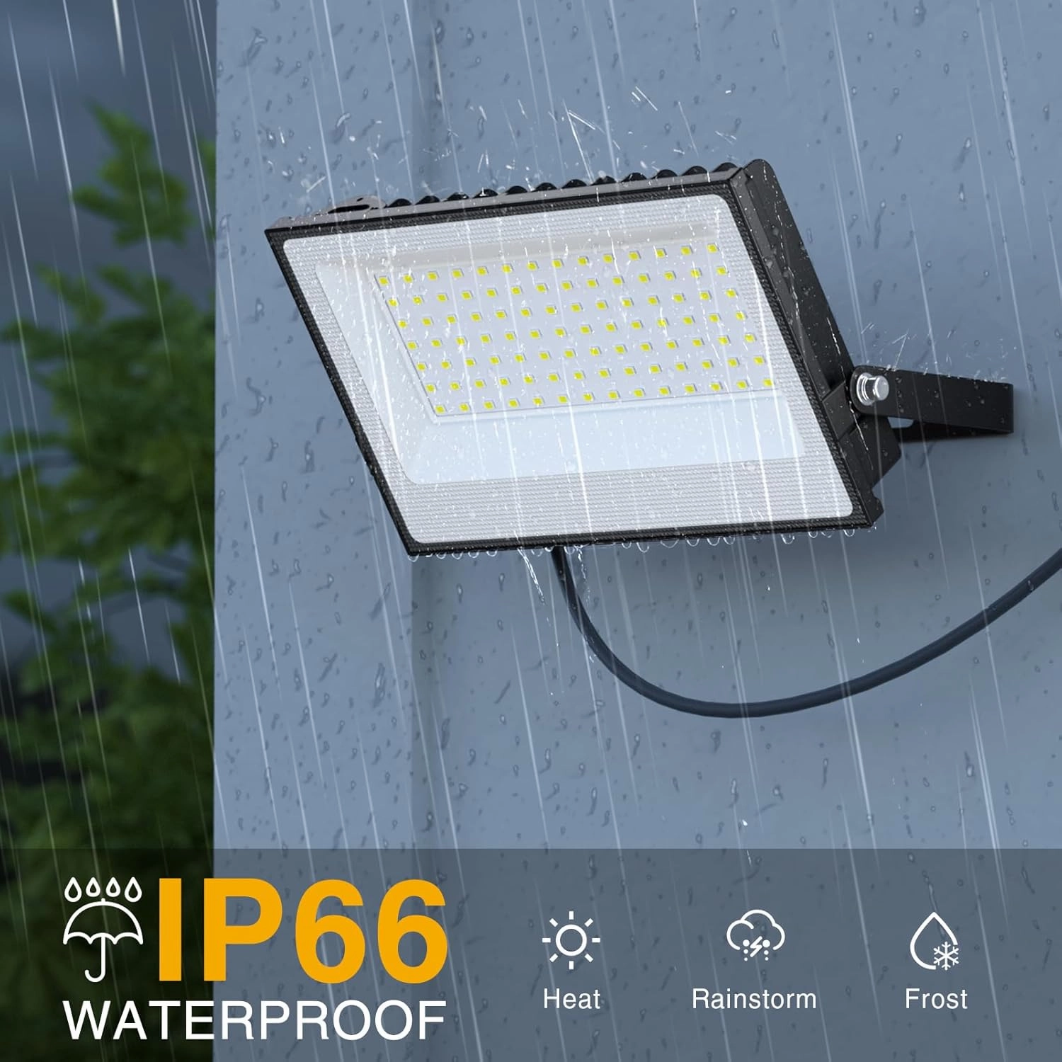 Onforu 100W Flood Lights Outdoor, 9000lm Bright LED Work Light with Plug, 6500K Daylight White LED Flood Lighting, IP66 Waterproof Security Yard Lights for Yard Garage Stadium 2 Pack