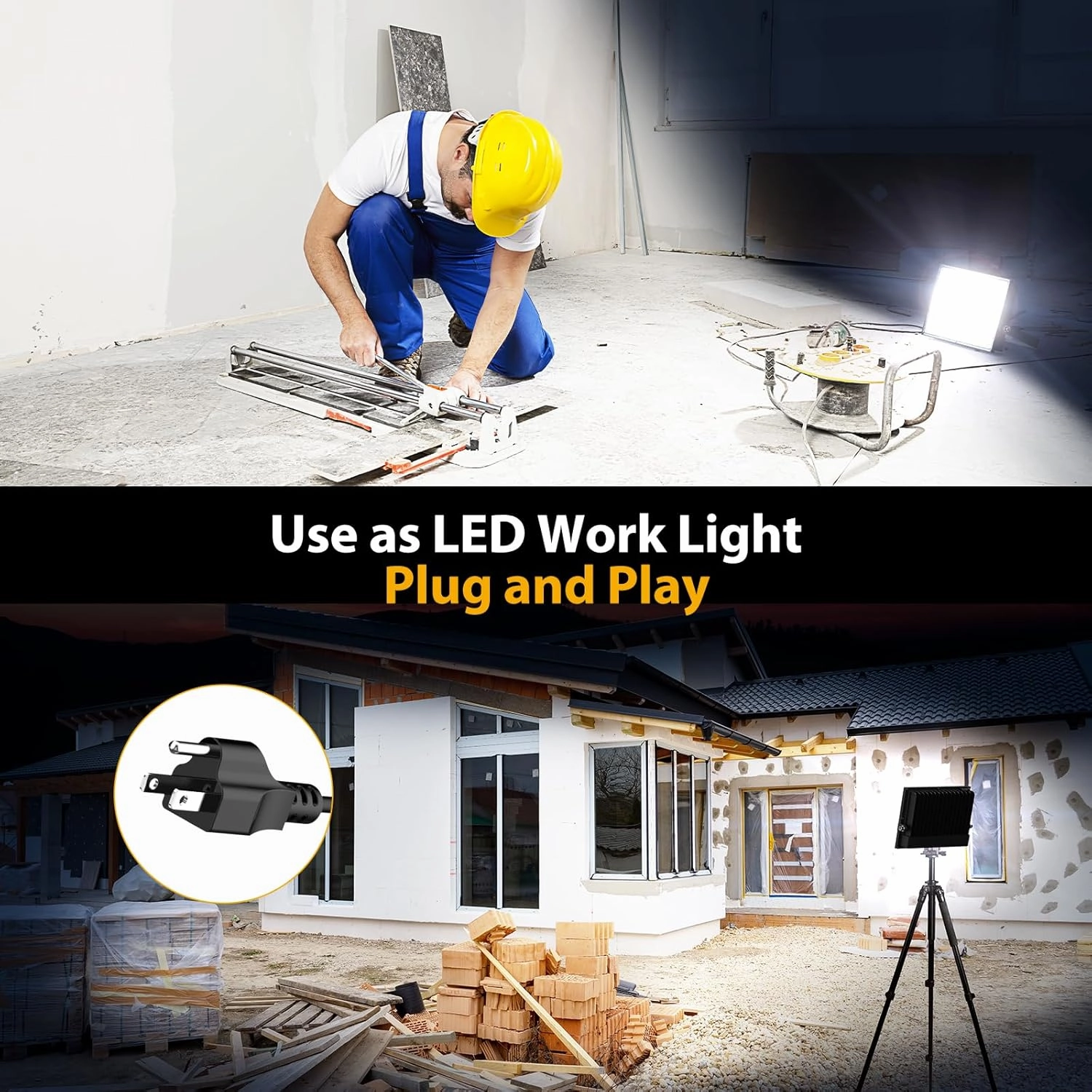 Onforu 100W Flood Lights Outdoor, 9000lm Bright LED Work Light with Plug, 6500K Daylight White LED Flood Lighting, IP66 Waterproof Security Yard Lights for Yard Garage Stadium 2 Pack
