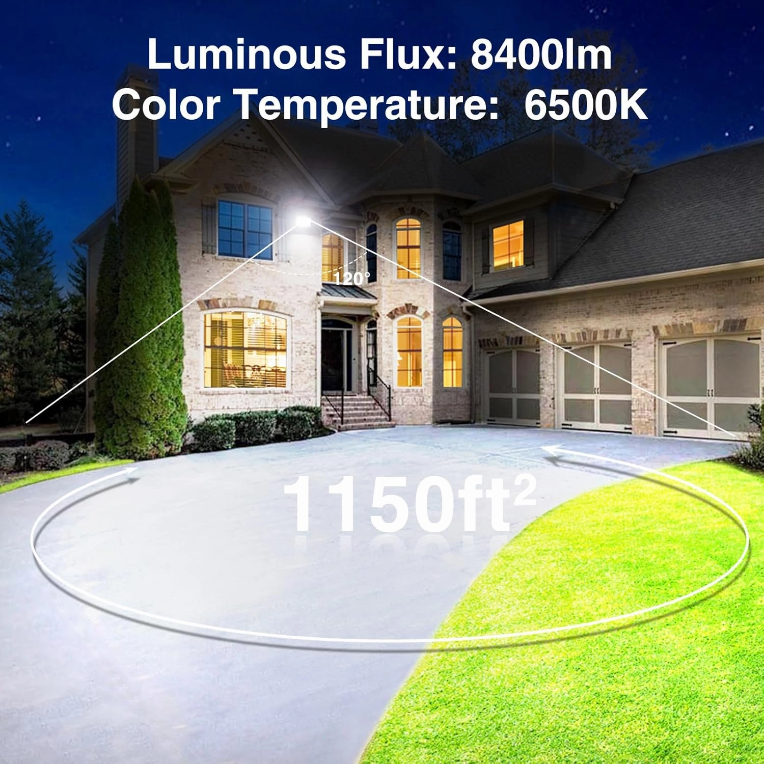 Onforu 60W Flood Lights Outdoor, 8400lm Bright LED Work Light with Plug, 6500K Daylight White LED Flood Lighting, IP66 Waterproof Security Yard Lights for Garage Stadium 2 Pack