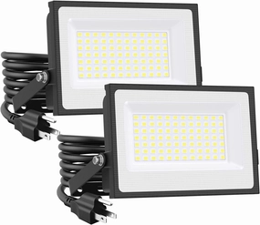 Onforu 60W Flood Lights Outdoor, 8400lm Bright LED Work Light with Plug, 6500K Daylight White LED Flood Lighting, IP66 Waterproof Security Yard Lights for Garage Stadium 2 Pack