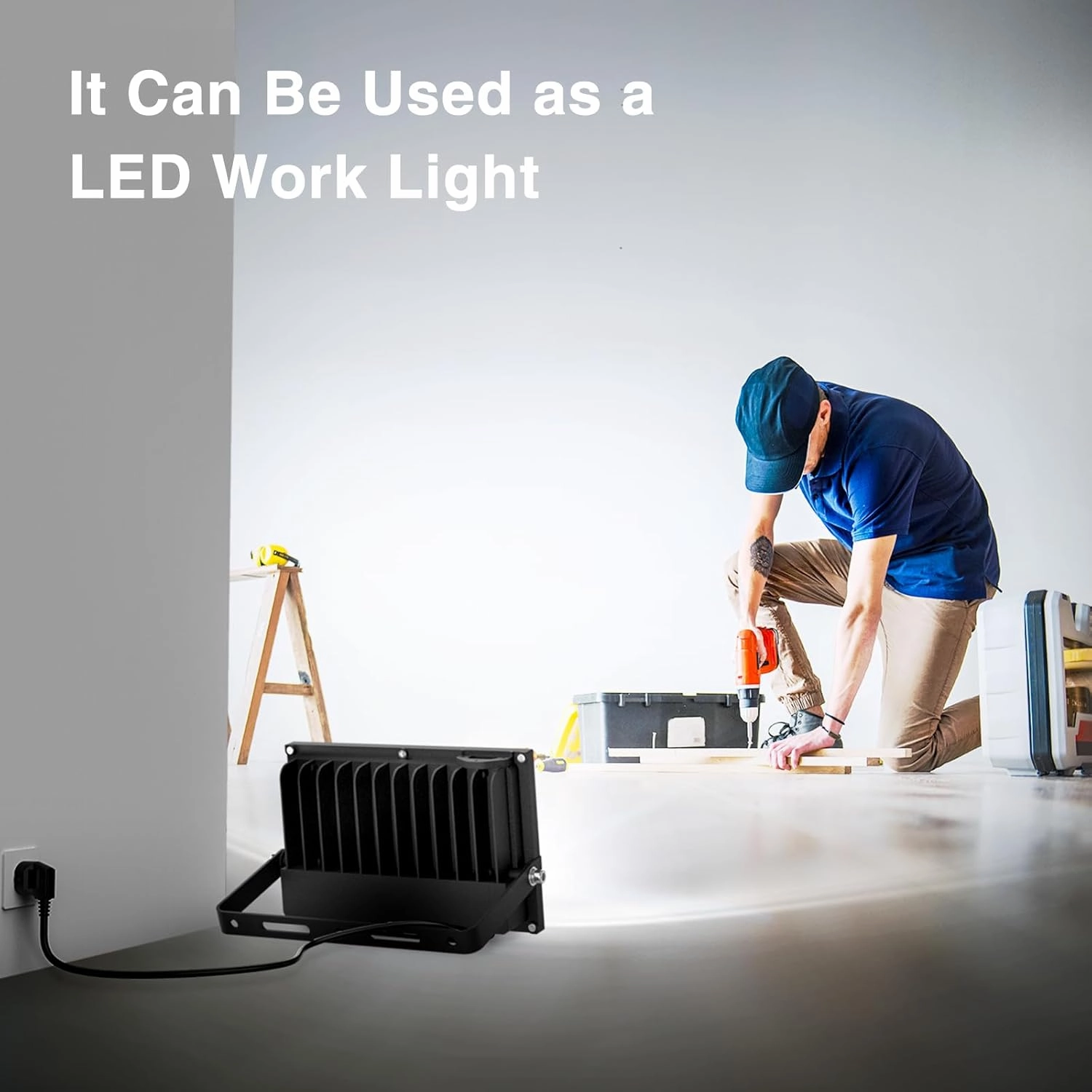 Onforu 60W Flood Lights Outdoor, 8400lm Bright LED Work Light with Plug, 6500K Daylight White LED Flood Lighting, IP66 Waterproof Security Yard Lights for Garage Stadium 2 Pack