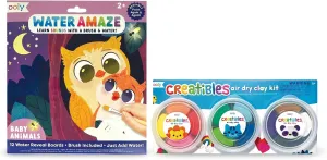 Ooly Water Amaze Includes 12 Reveal Boards & Brush Reusable Water Reveal Pads for Kids [Baby Animals] & Creatibles, 12 Colors Air Dry Clay Kit for Kids Craft, Modeling Clay with 3 Shaping Tools