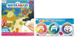 Ooly Water Amaze - Includes 12 Reveal Boards & Brush [Under The Sea] & Creatibles, 12 Colors Air Dry Clay Kit for Kids Craft, Modeling Clay with 3 Shaping Tools, Craft Supplies & Materials