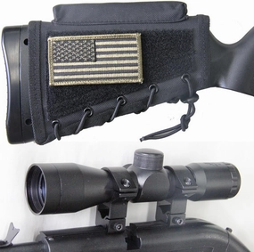 Optics Kit with Compact 4x30 Magnified Rifle Scope   Dovetail Ring Mounts   Cheek Rest with Patriot Flag Morale Patch - Fits Crosman 760 Pumpmaster Repeatair Powermaster 1077 Air Rifles