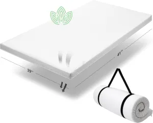 Organic Cotton Pack n Play Topper | CertiPUR-US Baby Mattress Pad for Portable Toddler Bed & Playard w/Washable Waterproof Cover, Soft Ventilated Foam Padding, Nonslip Bottom, Travel Strap | 41x29x1