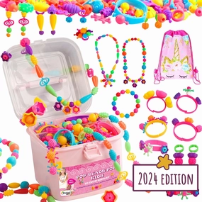 Orian Pop Beads Jewelry Making Kit for Girls, 550  Piece Set for Girls Ages 3 and Up,Colorful Snap Beads,Bracelet,Necklaces and Rings Unicorn Gift Bag