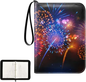 OTVEE Card Binder Beautiful Colorful Firework Trading Card Album with 50 Removable Sleeves Fits 400 Cards