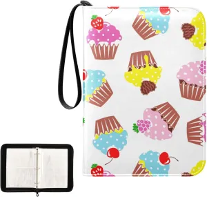 OTVEE Card Binder Colorful Muffins Cupcake Trading Card Album with 50 Removable Sleeves Fits 400 Cards
