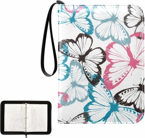 OTVEE Card Binder Pink Blue Colorful Butterfly Trading Card Album with 50 Removable Sleeves Fits 400 Cards